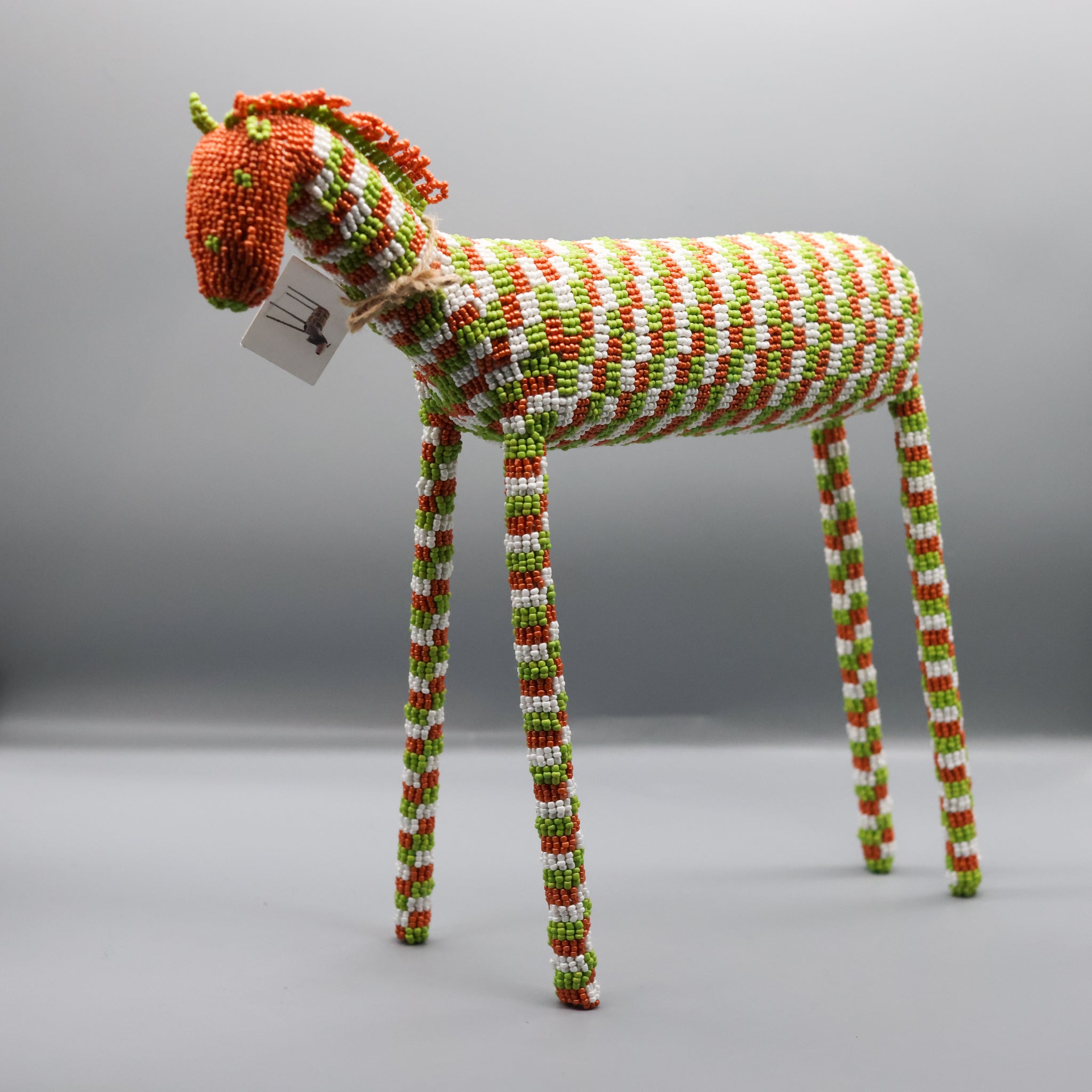 Beaded Horse - Green and Orange